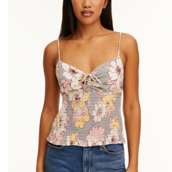 Aritzia Wilfred Ballet Smocked Camisole Tank Top Basalt Grey/Poetic Pink Size M - Picture 1 of 8